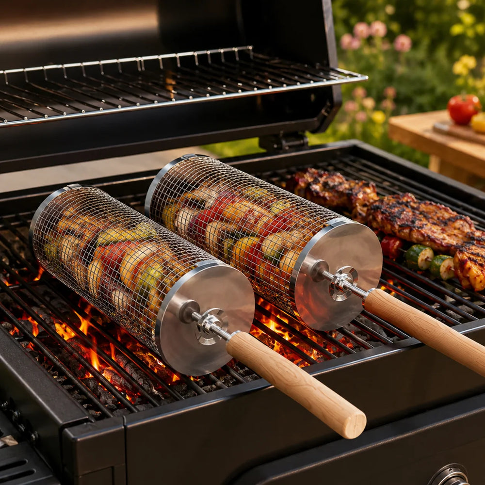 Ronde grillmand van roestvrij staal – 2 maten