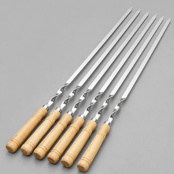 Grillspiesen van roestvrij staal met houten handvat – set van 6