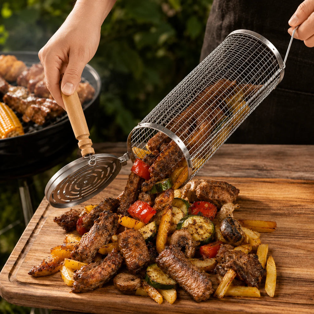 Ronde grillmand van roestvrij staal – 2 maten